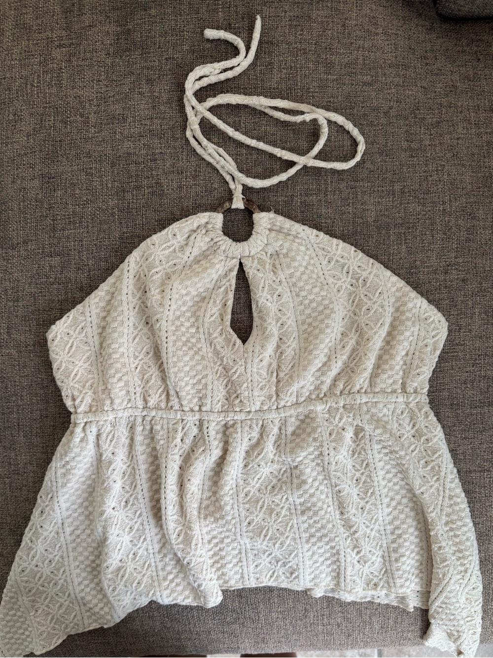 Women's Cream Crochet Halter Blouse with Keyhole